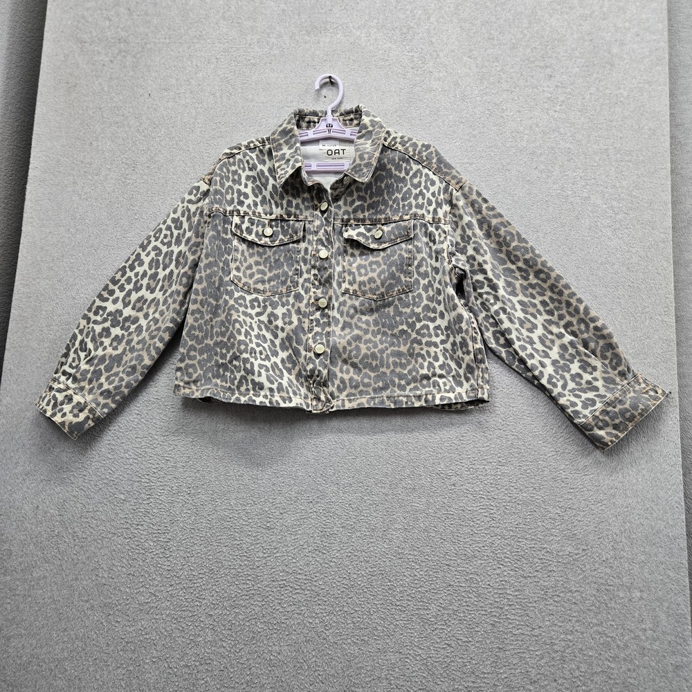 OAT New York Women Jacket M Tan Denim Jacket Animal Print Mob Wife